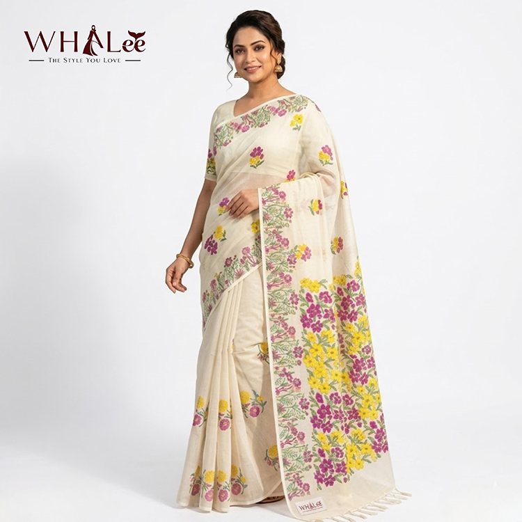 Cream Floral Saree