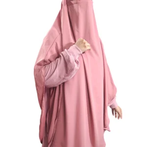 Elegant Peach Pink Khimar – Full Coverage Islamic Hijab