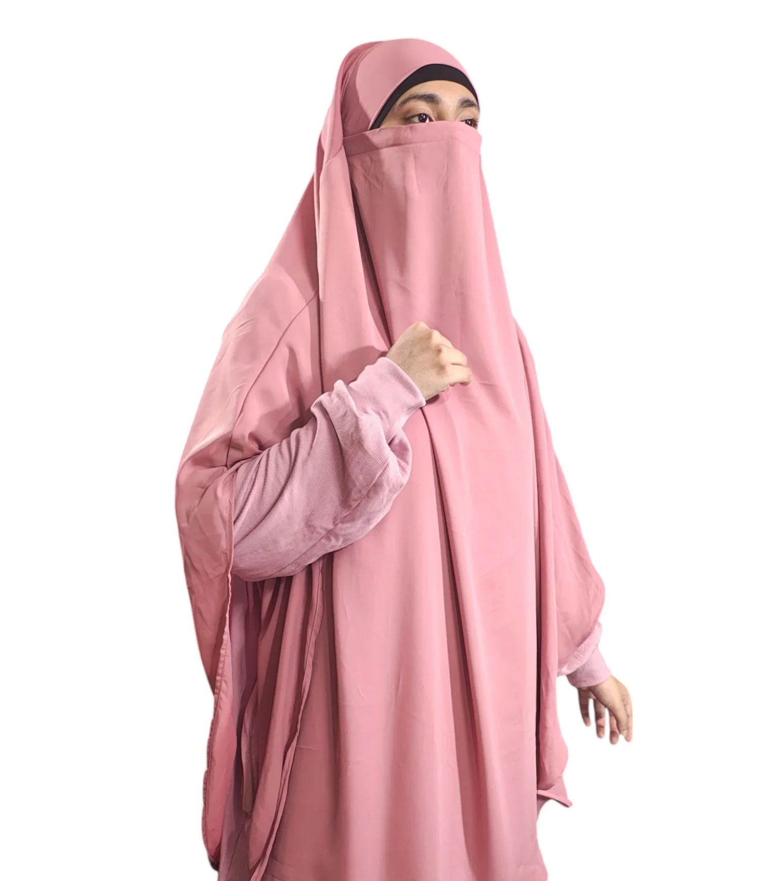 Elegant Peach Pink Khimar – Full Coverage Islamic Hijab